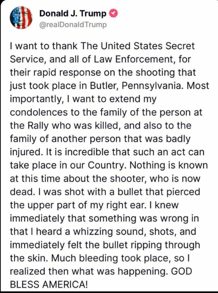 Failed Assassination: Shooter’s Bullet Pierced Upper Part Of My Right Ear, Trump Speaks